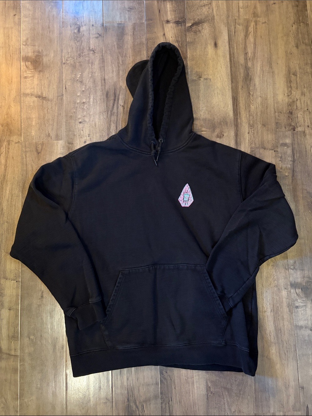 Black Men's Hoodie, Volcom artist collab design.